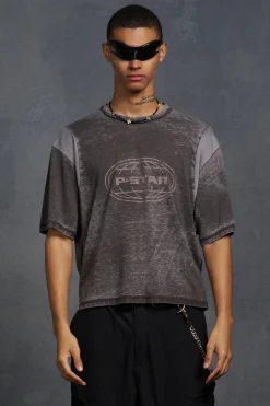 P-Star Oversized Boxy Soft Touch P-Star Burnout T-Shirt | UK^boohooMAN Online