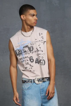 P-Star Oversized Boxy Tank Top With Graffiti Print | UK^boohooMAN Discount