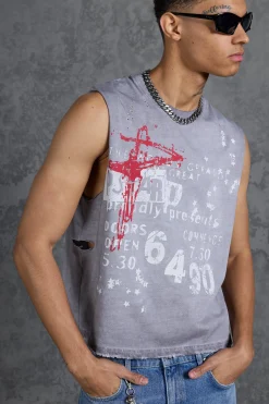 P-Star Oversized Boxy Tank Top With Graffiti Print | UK^boohooMAN Hot