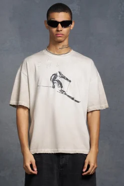 P-Star Oversized Boxy T-Shirt With Ski Print | UK^boohooMAN