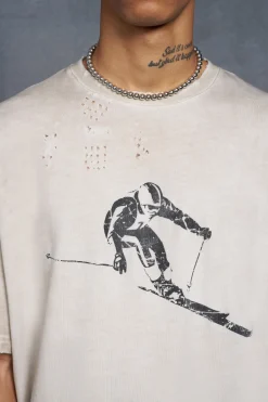 P-Star Oversized Boxy T-Shirt With Ski Print | UK^boohooMAN