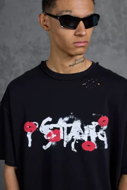 P-Star Oversized Boxy T-Shirt With Graphic Lip Print | UK^boohooMAN Best