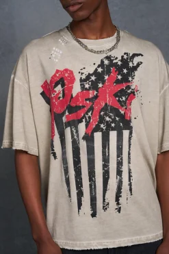 P-Star Oversized Boxy T-Shirt With Flag Print | UK^boohooMAN Clearance