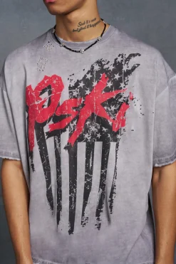 P-Star Oversized Boxy T-Shirt With Flag Print | UK^boohooMAN Hot