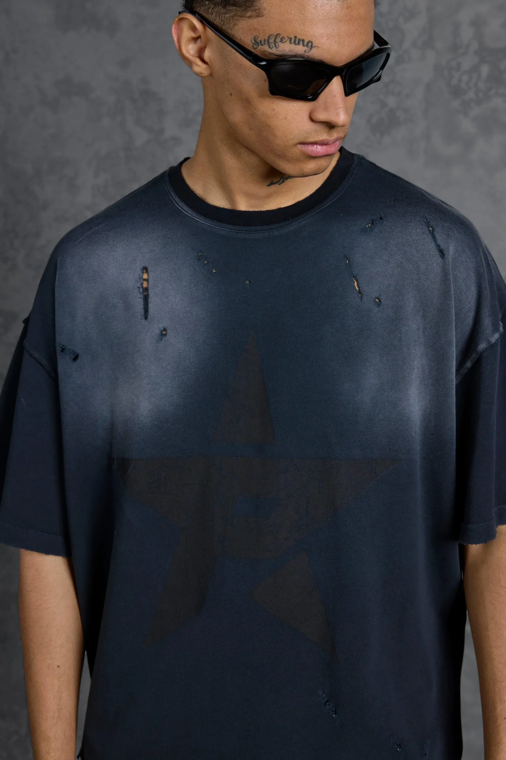 P-Star Oversized Boxy Washed T-Shirt With Star Print | UK^boohooMAN Best
