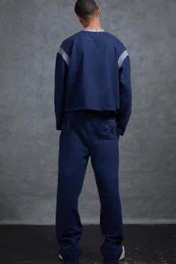 boohooMAN P-Star Oversized Cropped Sweatshirt With 100 Print | UK| Sets & Co-Ords|Hoodies & Sweatshirts