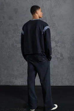 boohooMAN P-Star Oversized Cropped Sweatshirt With 100 Print | UK| Hoodies & Sweatshirts