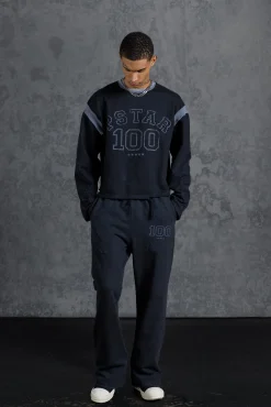 boohooMAN P-Star Oversized Cropped Sweatshirt With 100 Print | UK| Hoodies & Sweatshirts