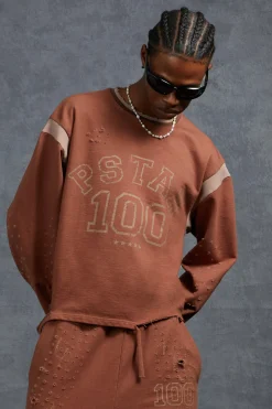 boohooMAN P-Star Oversized Cropped Sweatshirt With 100 Print | UK| Sets & Co-Ords|Hoodies & Sweatshirts