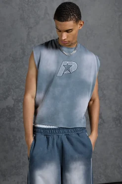 P-Star Oversized Cropped Tank Top With Chest Print | UK^boohooMAN Hot