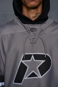 P-Star Oversized Hooded Hockey Jersey With Applique | UK^boohooMAN Best