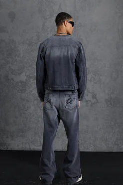 boohooMAN P-Star Regular Fit Boxy Collarless Denim Jacket | UK| Coats & Jackets