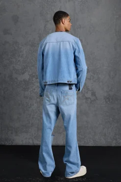 boohooMAN P-Star Regular Fit Boxy Collarless Denim Jacket | UK| Coats & Jackets