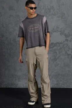 boohooMAN P-Star Slim Fit Flare Stacked Ruched Detail Trousers | UK| Trousers