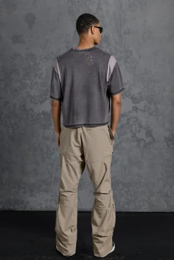 boohooMAN P-Star Slim Fit Flare Stacked Ruched Detail Trousers | UK| Trousers