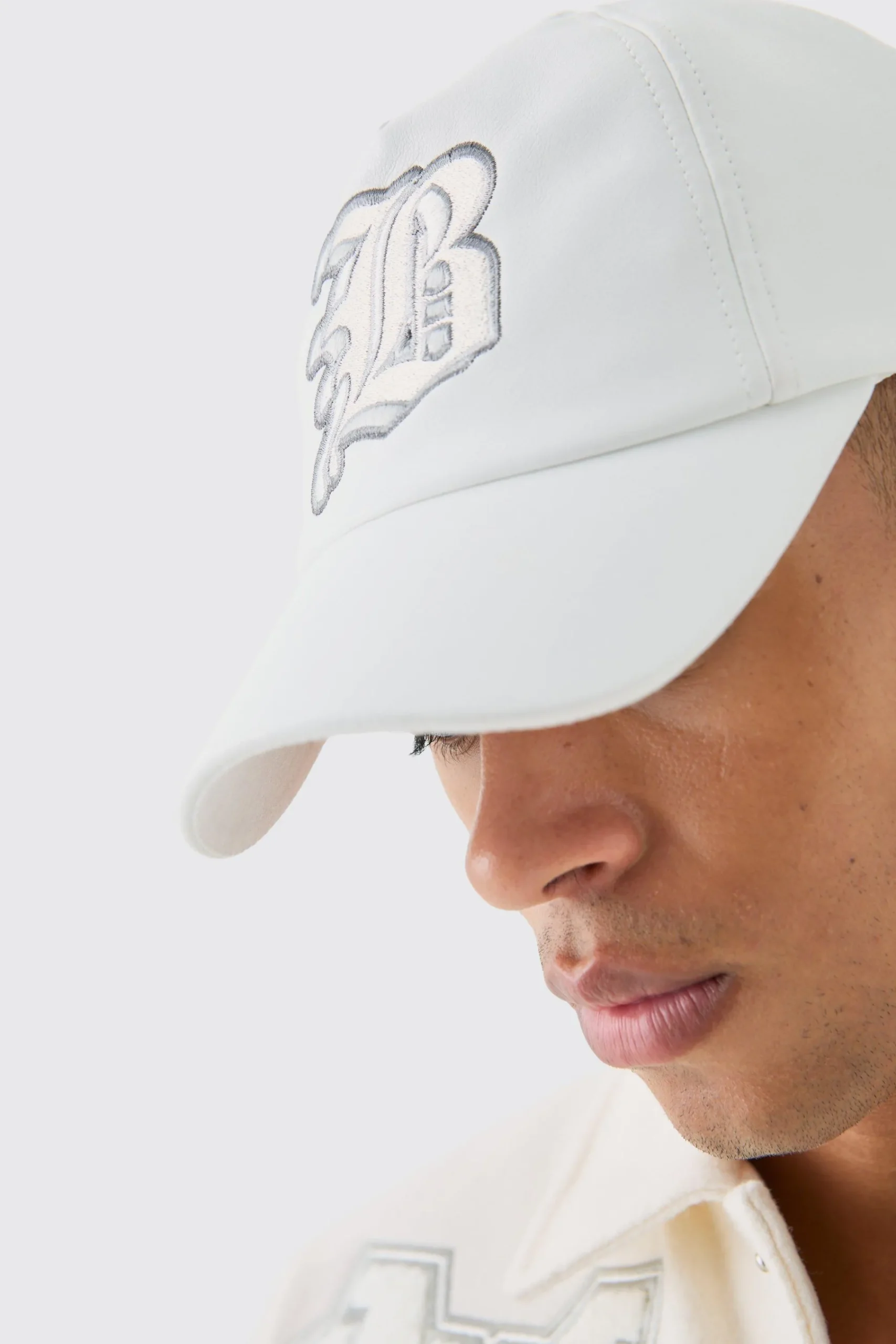 boohooMAN PU Applique Cap In | UK| Hats & Caps