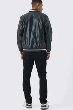 boohooMAN PU Badge Varsity Jacket In | UK| Coats & Jackets