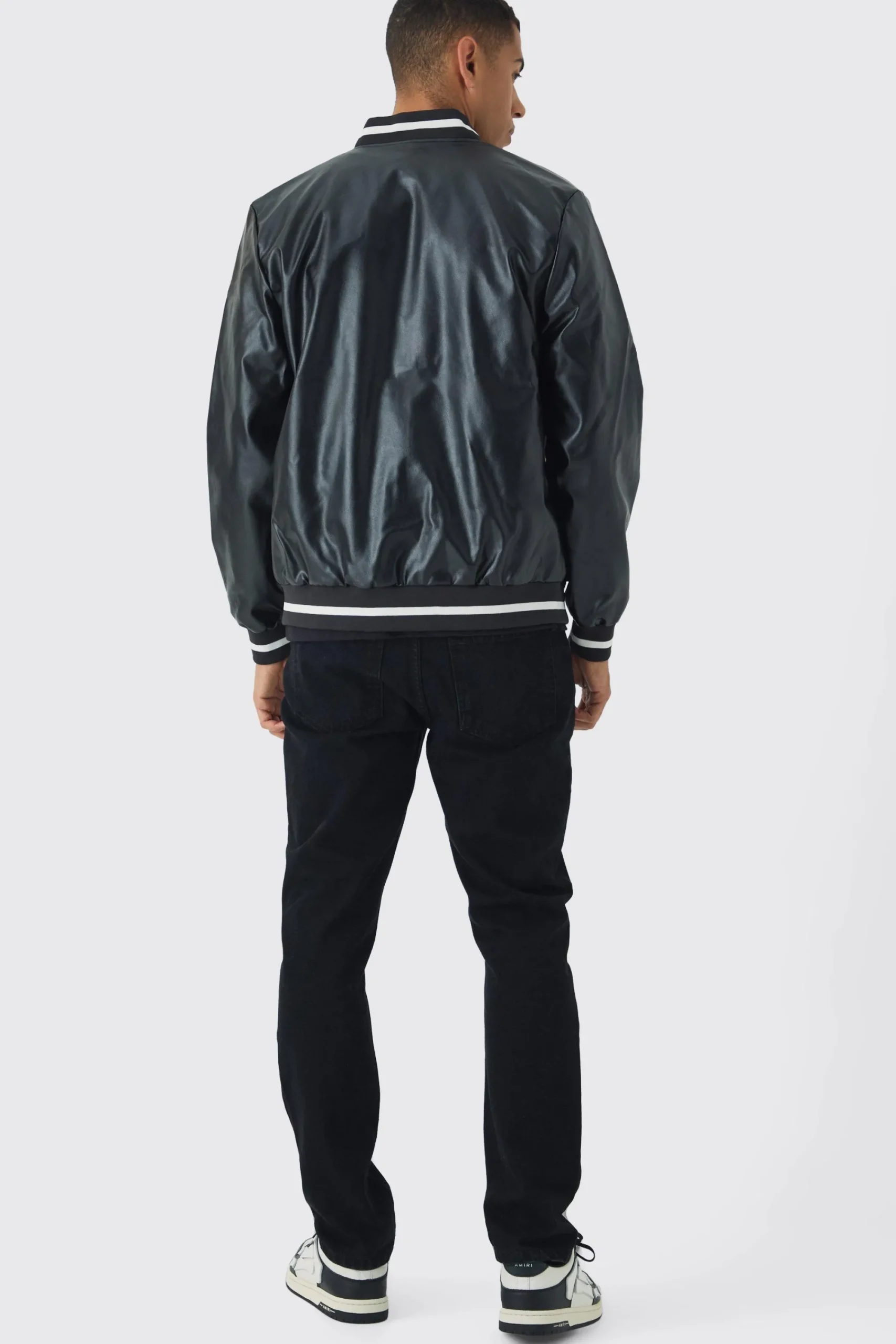 boohooMAN PU Badge Varsity Jacket In | UK| Coats & Jackets