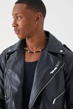 boohooMAN Pu Biker Jacket With Flower Print | UK| Coats & Jackets