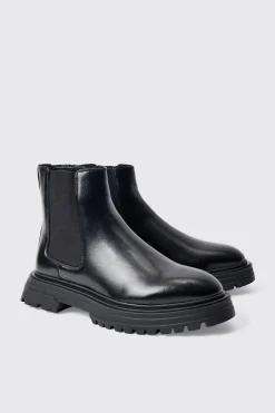 boohooMAN PU Chunky Sole Chelsea Boot In | UK| Boots