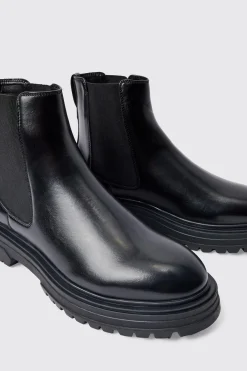 boohooMAN PU Chunky Sole Chelsea Boot In | UK| Boots