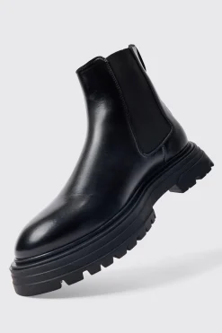 boohooMAN PU Chunky Sole Chelsea Boot In | UK| Boots