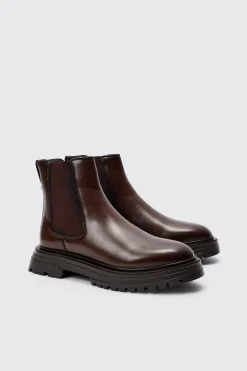 boohooMAN PU Chunky Sole Chelsea Boot In | UK| Boots
