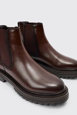 boohooMAN PU Chunky Sole Chelsea Boot In | UK| Boots