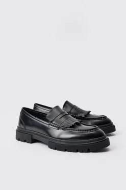boohooMAN Pu Chunky Sole Tassel Loafer In | UK| Smart Shoes