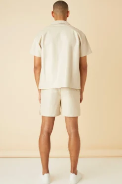 boohooMAN PU Elasticated Waistband Splice Short Print | UK| Sets & Co-Ords