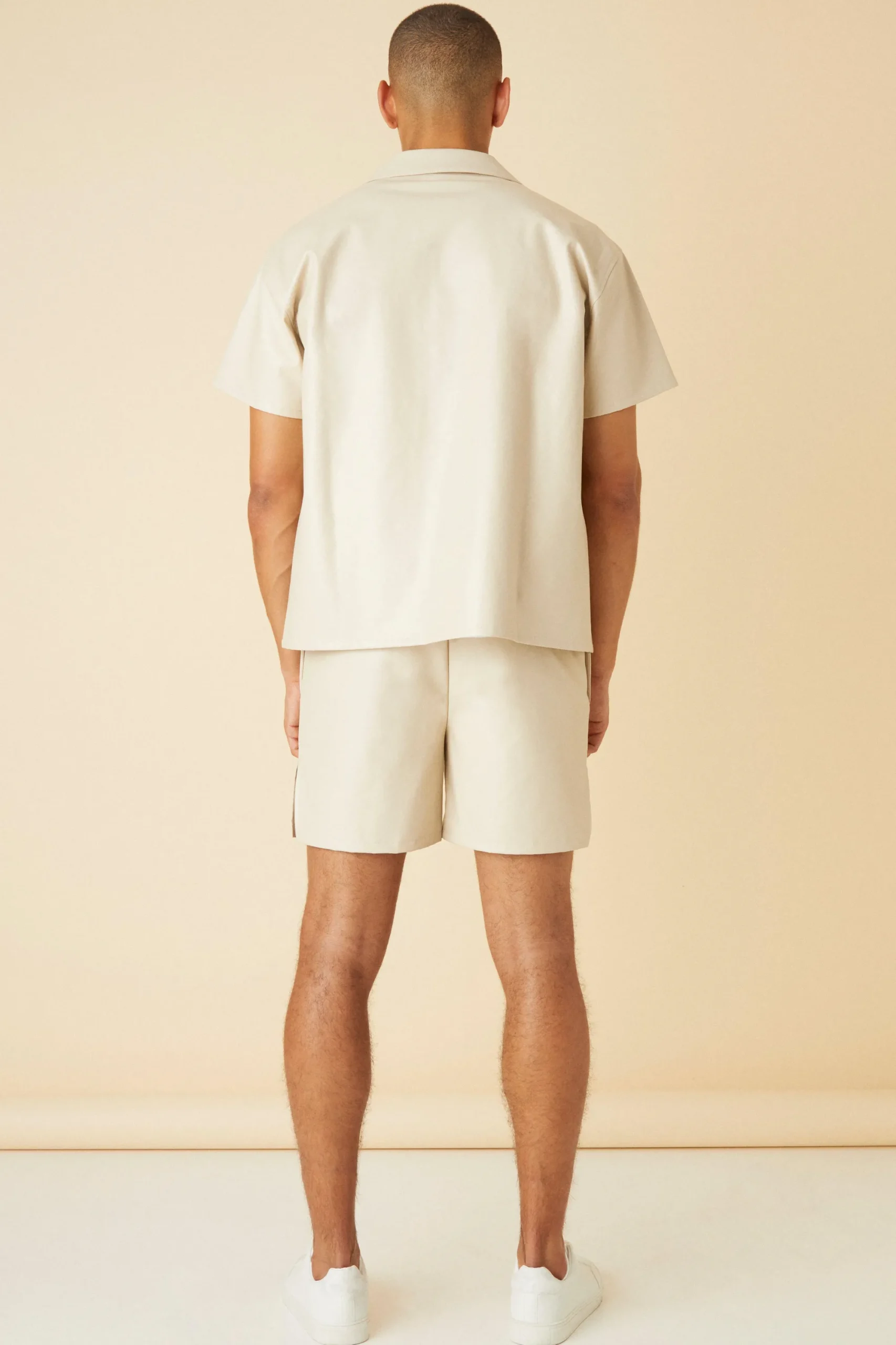 boohooMAN PU Elasticated Waistband Splice Short Print | UK| Sets & Co-Ords