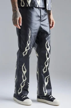 boohooMAN Pu Flame Hem Straight Trouser | UK| Trousers|Sets & Co-Ords