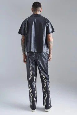 boohooMAN Pu Flame Hem Straight Trouser | UK| Trousers|Sets & Co-Ords