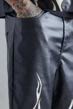 boohooMAN Pu Flame Hem Straight Trouser | UK| Trousers|Sets & Co-Ords