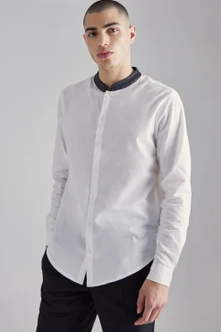 boohooMAN Pu Grandad Collar Poplin Shirt | UK| Shirts