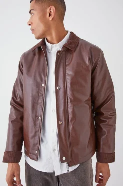 boohooMAN Pu Harrington With Cord Trims | UK| Coats & Jackets