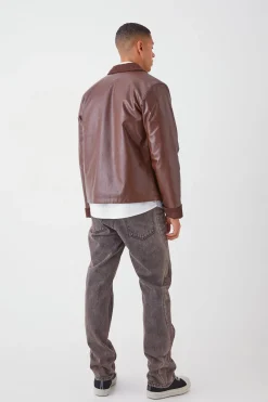 boohooMAN Pu Harrington With Cord Trims | UK| Coats & Jackets