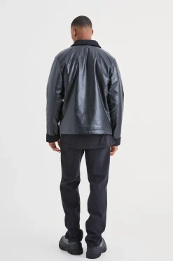 boohooMAN Pu Harrington With Cord Trims | UK| Coats & Jackets