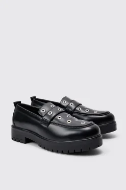 boohooMAN Pu Loafer With Eyelet Detail In | UK| Smart Shoes