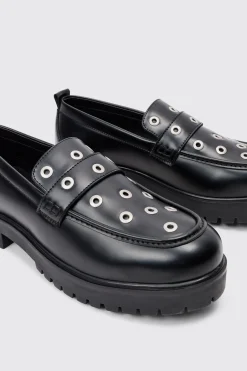 boohooMAN Pu Loafer With Eyelet Detail In | UK| Smart Shoes