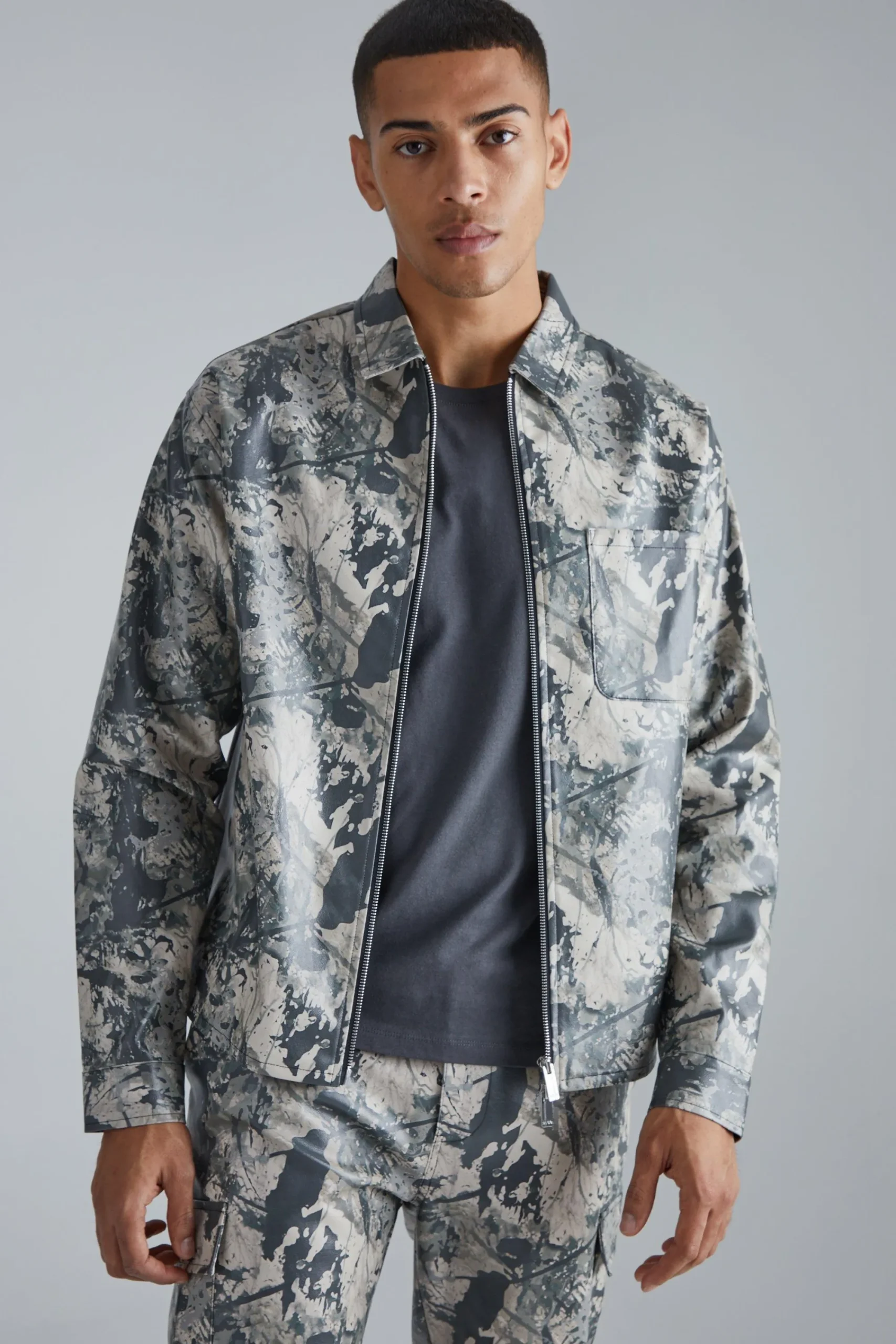 boohooMAN Pu Long Sleeve Boxy Abstract Shirt | UK| Sets & Co-Ords