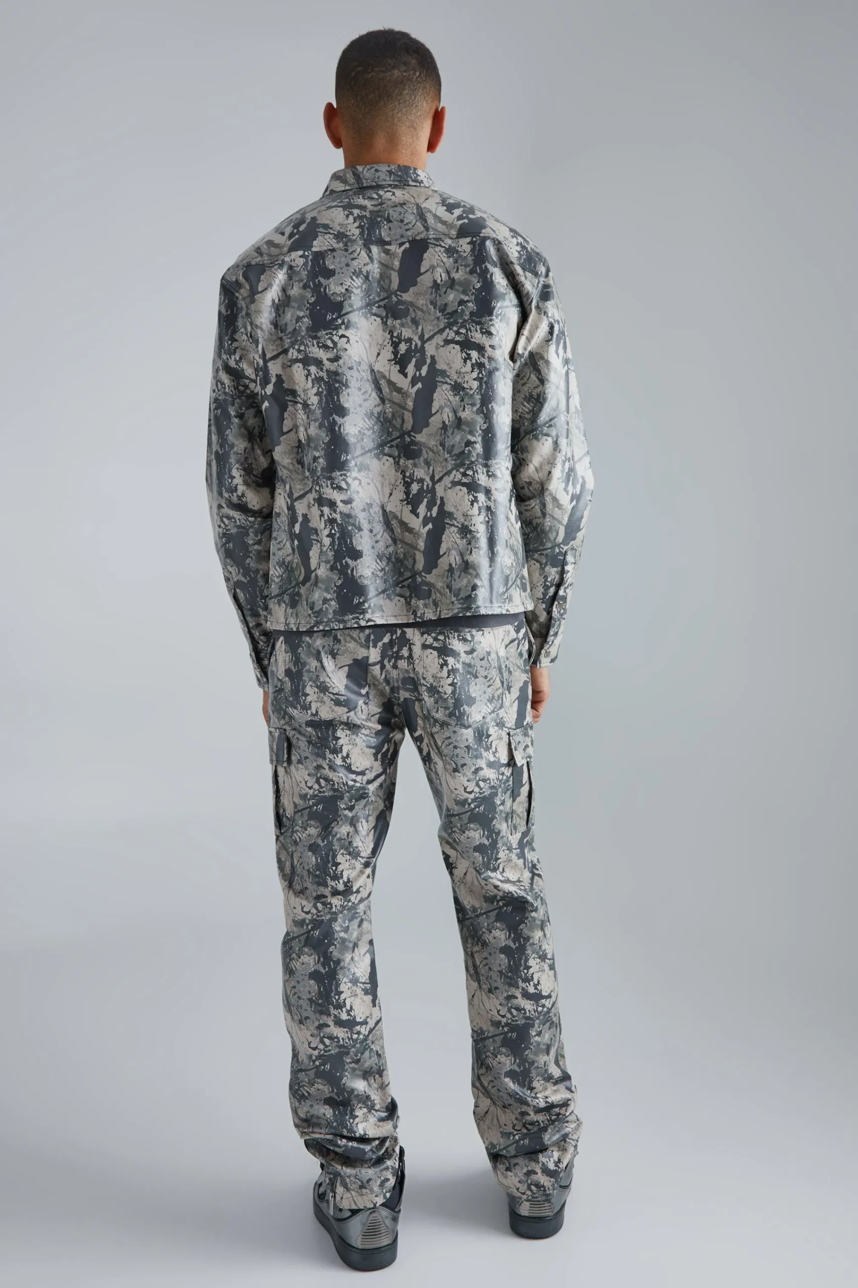 boohooMAN Pu Long Sleeve Boxy Abstract Shirt | UK| Sets & Co-Ords