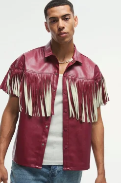 boohooMAN PU Oversized Boxy Fringe Shirt | UK| Shirts
