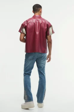 boohooMAN PU Oversized Boxy Fringe Shirt | UK| Shirts