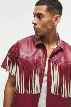 boohooMAN PU Oversized Boxy Fringe Shirt | UK| Shirts