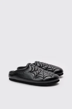 boohooMAN PU Padded Spiderweb Mule In | UK| Sliders & Slippers