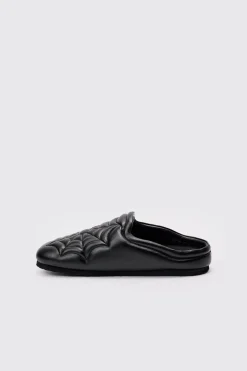 boohooMAN PU Padded Spiderweb Mule In | UK| Sliders & Slippers