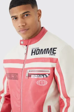 boohooMAN Pu Panelled Moto Biker Jacket With Badges | UK| Coats & Jackets