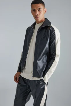 boohooMAN Pu Popper Sleeve Funnel Neck Jacket | UK| Sets & Co-Ords