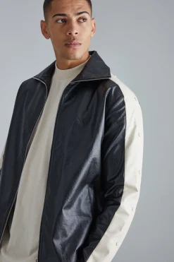 boohooMAN Pu Popper Sleeve Funnel Neck Jacket | UK| Sets & Co-Ords